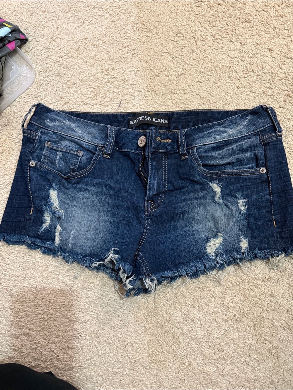 Express Dark Blue Distressed Denim Cutoff Shorts